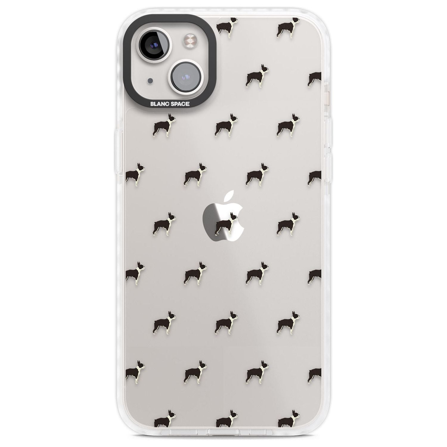 Boston Terrier Dog Pattern Clear Phone Case iPhone 14 Plus / Impact Case Blanc Space