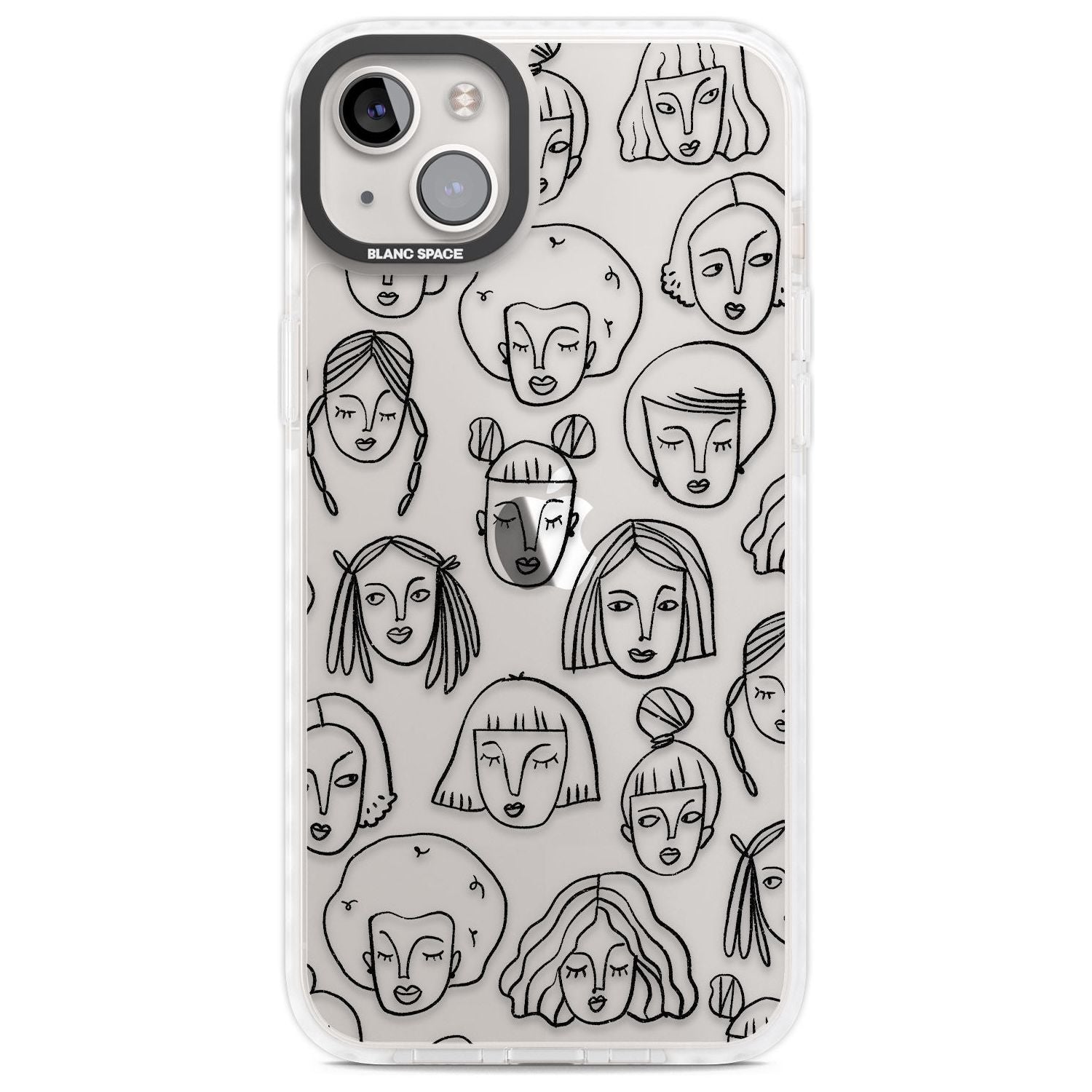 Girl Portrait Doodles Phone Case iPhone 14 Plus / Impact Case Blanc Space