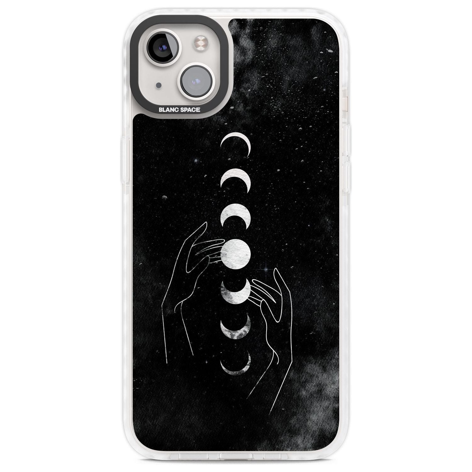 Moon Phases and Hands Phone Case iPhone 14 Plus / Impact Case Blanc Space