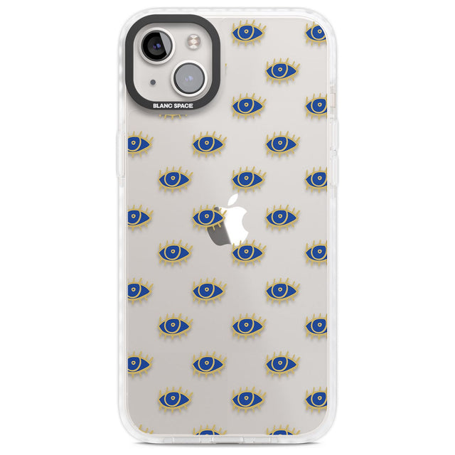 Gold Eyes (Clear) Psychedelic Eyes Pattern Phone Case iPhone 14 Plus / Impact Case Blanc Space