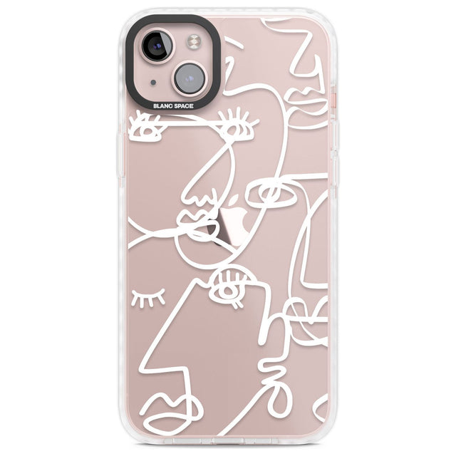 Abstract Continuous Line Faces White on Clear Phone Case iPhone 14 Plus / Impact Case Blanc Space