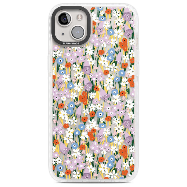 Energetic Floral Mix: Transparent Phone Case iPhone 14 Plus / Impact Case Blanc Space