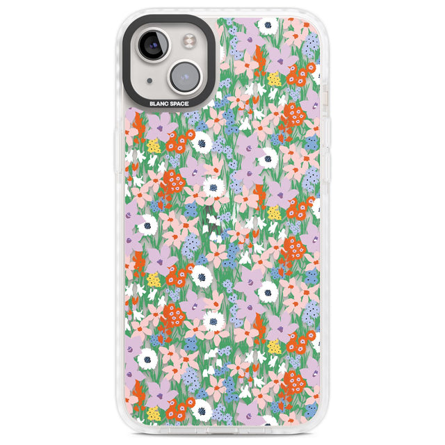 Jazzy Floral Mix: Transparent Phone Case iPhone 14 Plus / Impact Case Blanc Space