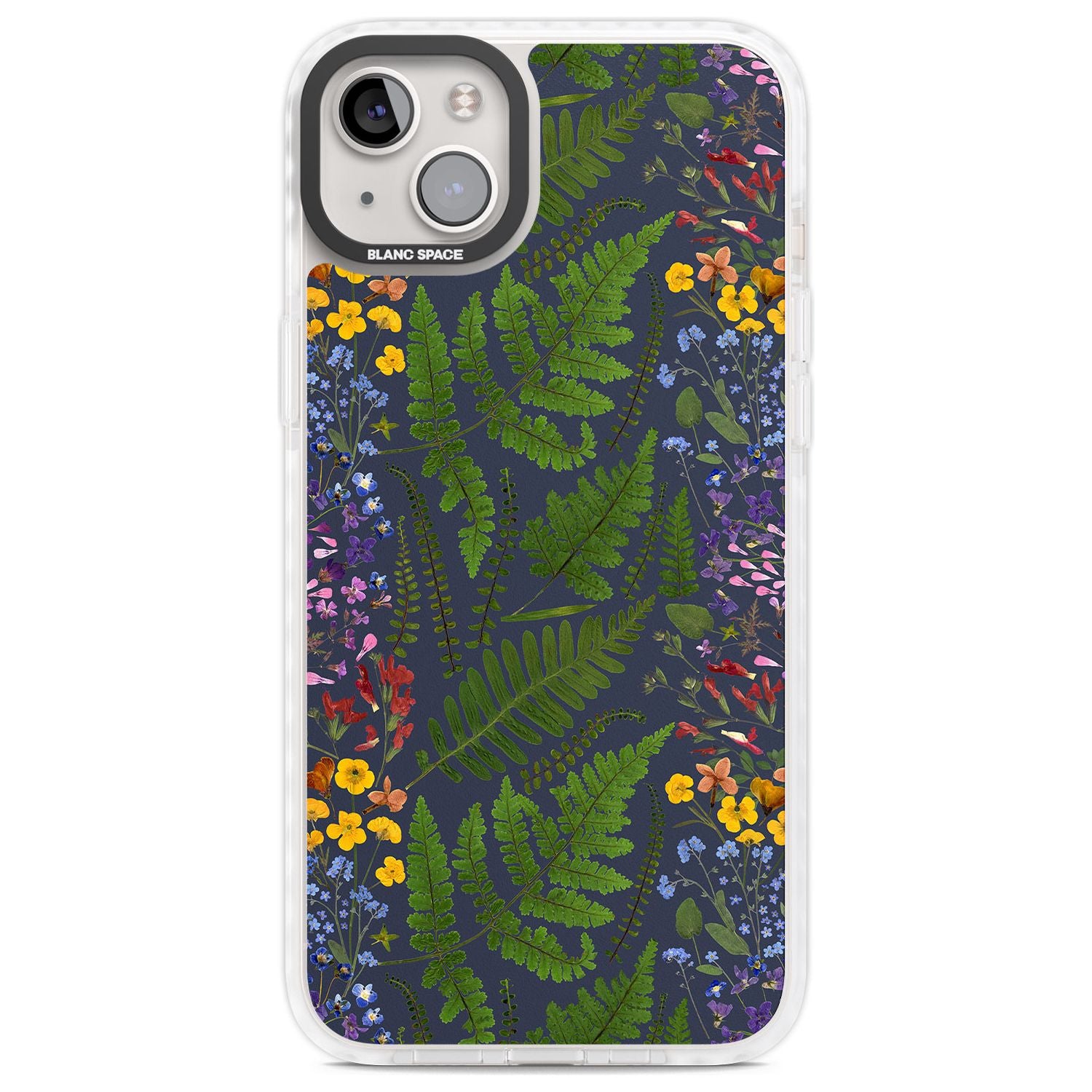 Busy Floral and Fern Design - Navy Phone Case iPhone 14 Plus / Impact Case Blanc Space