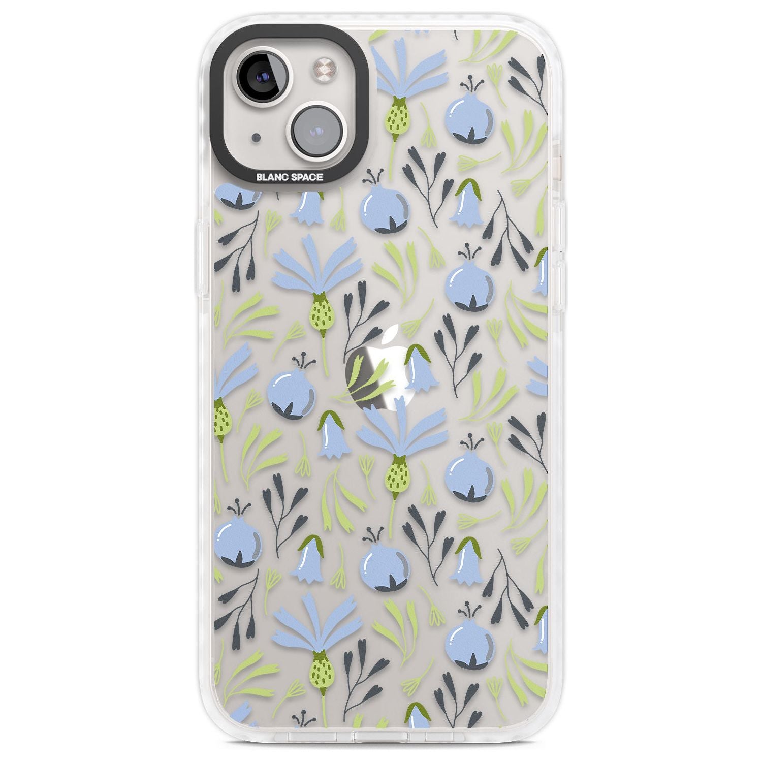 Blue Flora Transparent Floral Phone Case iPhone 14 Plus / Impact Case Blanc Space