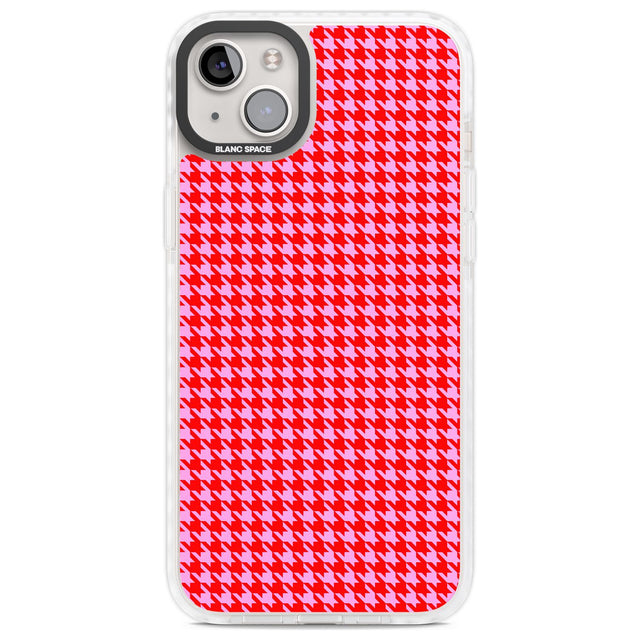 Neon Pink & Red Houndstooth Pattern Phone Case iPhone 14 Plus / Impact Case Blanc Space