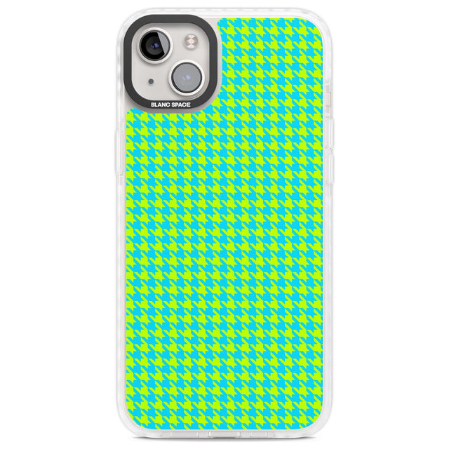 Neon Lime & Turquoise Houndstooth Pattern Phone Case iPhone 14 Plus / Impact Case Blanc Space