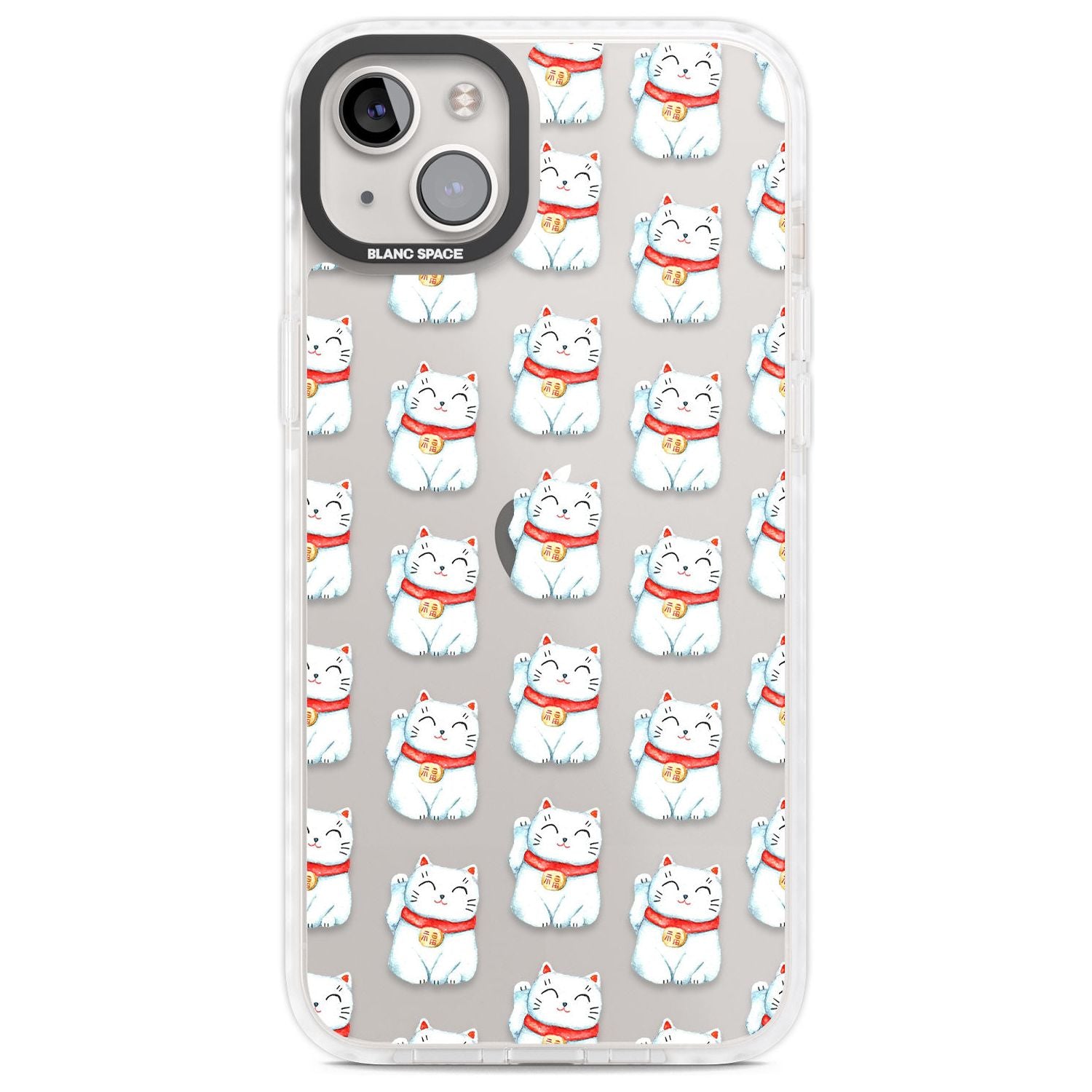 Lucky Cat Maneki-Neko Japanese Pattern Phone Case iPhone 14 Plus / Impact Case Blanc Space