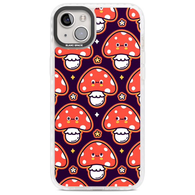 Mushroom Kawaii Pattern Phone Case iPhone 14 Plus / Impact Case Blanc Space