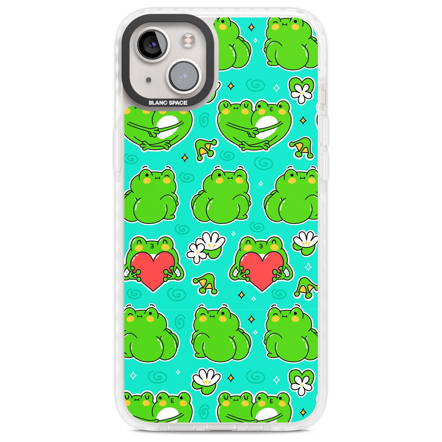 Frog Booty Kawaii Pattern Phone Case iPhone 14 Plus / Impact Case Blanc Space