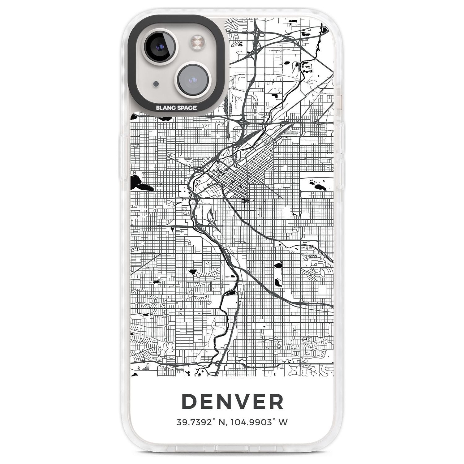 Map of Denver, Colorado Phone Case iPhone 14 Plus / Impact Case Blanc Space