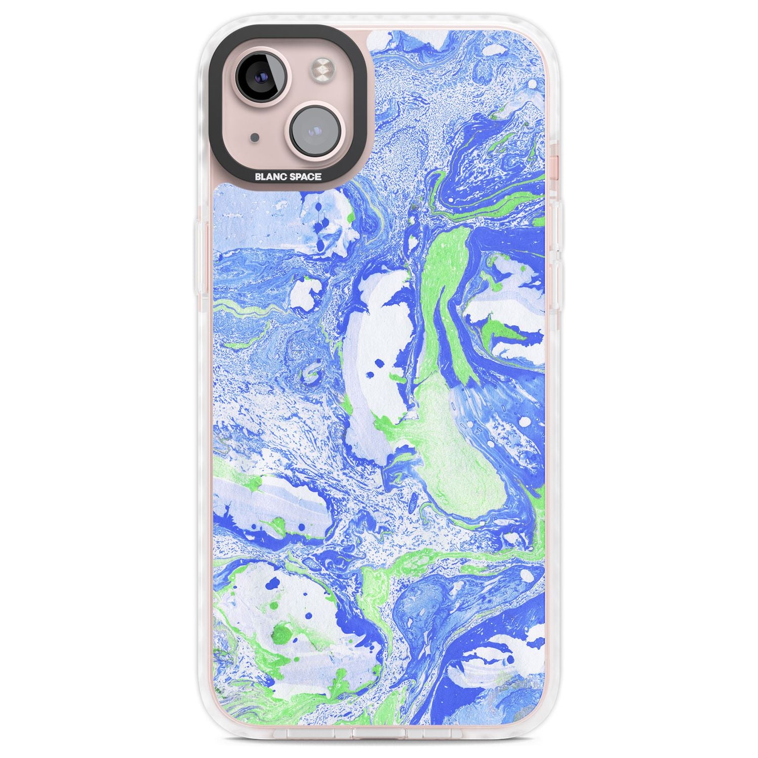 Dark Blue & Green Marbled Paper Pattern Phone Case iPhone 14 Plus / Impact Case Blanc Space