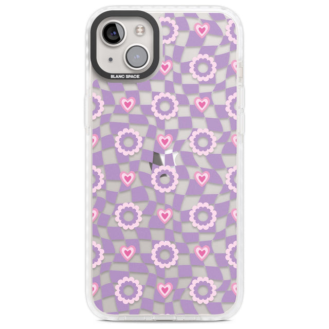 Checkered Love Pattern Phone Case iPhone 14 Plus / Impact Case Blanc Space