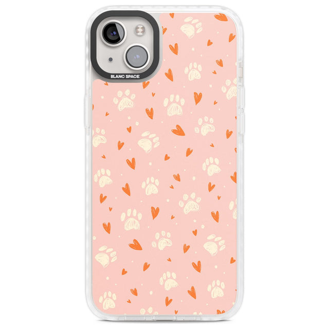 Paws & Hearts Pattern Phone Case iPhone 14 Plus / Impact Case Blanc Space