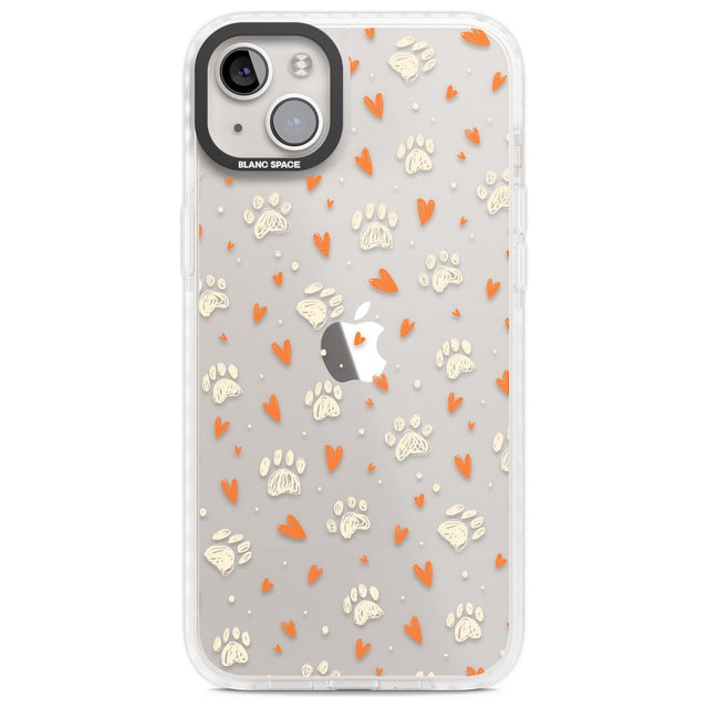 Paws & Hearts Pattern (Clear) Phone Case iPhone 14 Plus / Impact Case Blanc Space
