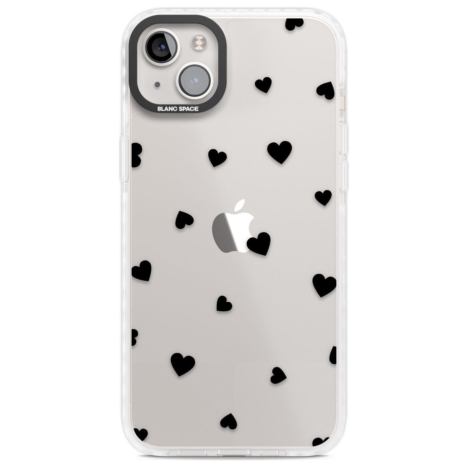 Black Hearts Pattern Phone Case iPhone 14 Plus / Impact Case Blanc Space