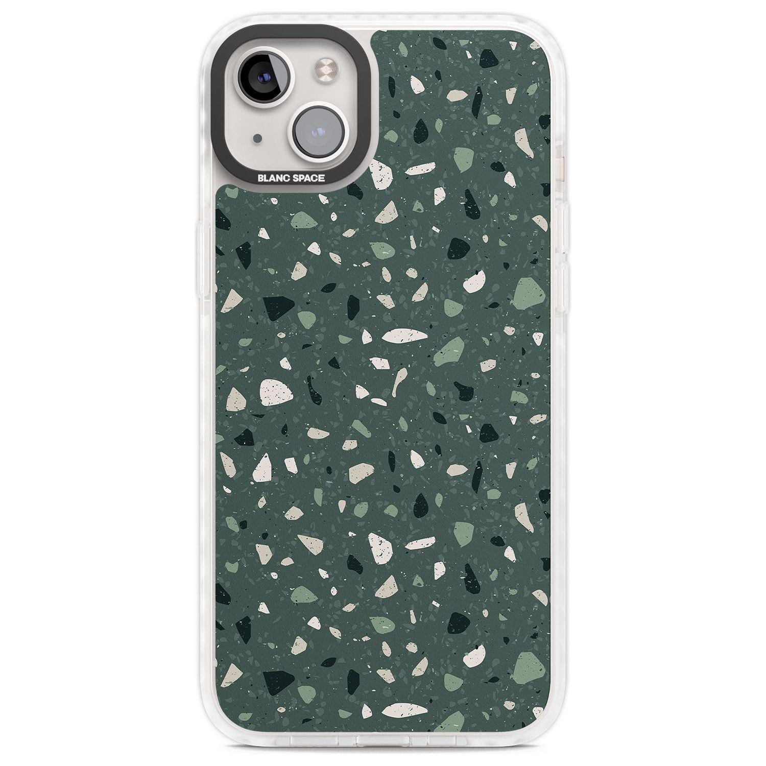 Green & Cream Terrazzo Pattern Phone Case iPhone 14 Plus / Impact Case Blanc Space