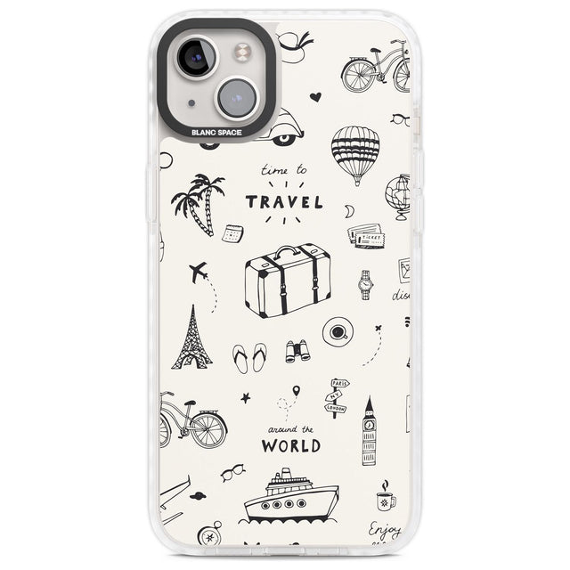 Cute Travel Pattern, White on Phone Case iPhone 14 Plus / Impact Case Blanc Space