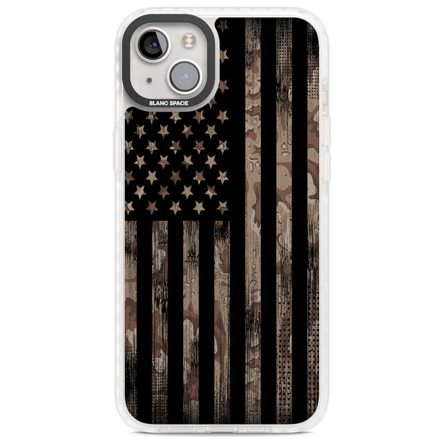 Desert Camo US Flag Phone Case iPhone 14 Plus / Impact Case Blanc Space