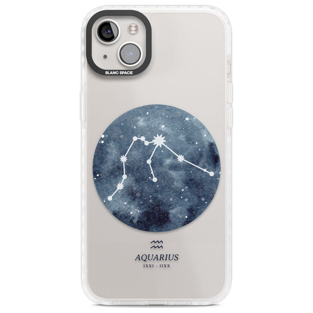 Aquarius Zodiac Transparent Design - Blue Phone Case iPhone 14 Plus / Impact Case Blanc Space
