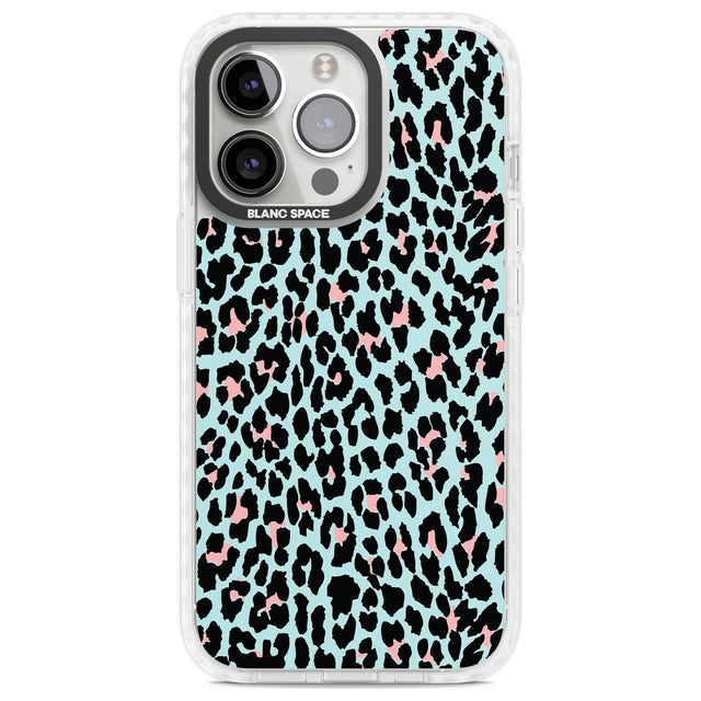 Light Pink on Blue Leopard Print Pattern Phone Case iPhone 13 Pro / Impact Case,iPhone 14 Pro / Impact Case,iPhone 15 Pro Max / Impact Case,iPhone 15 Pro / Impact Case Blanc Space