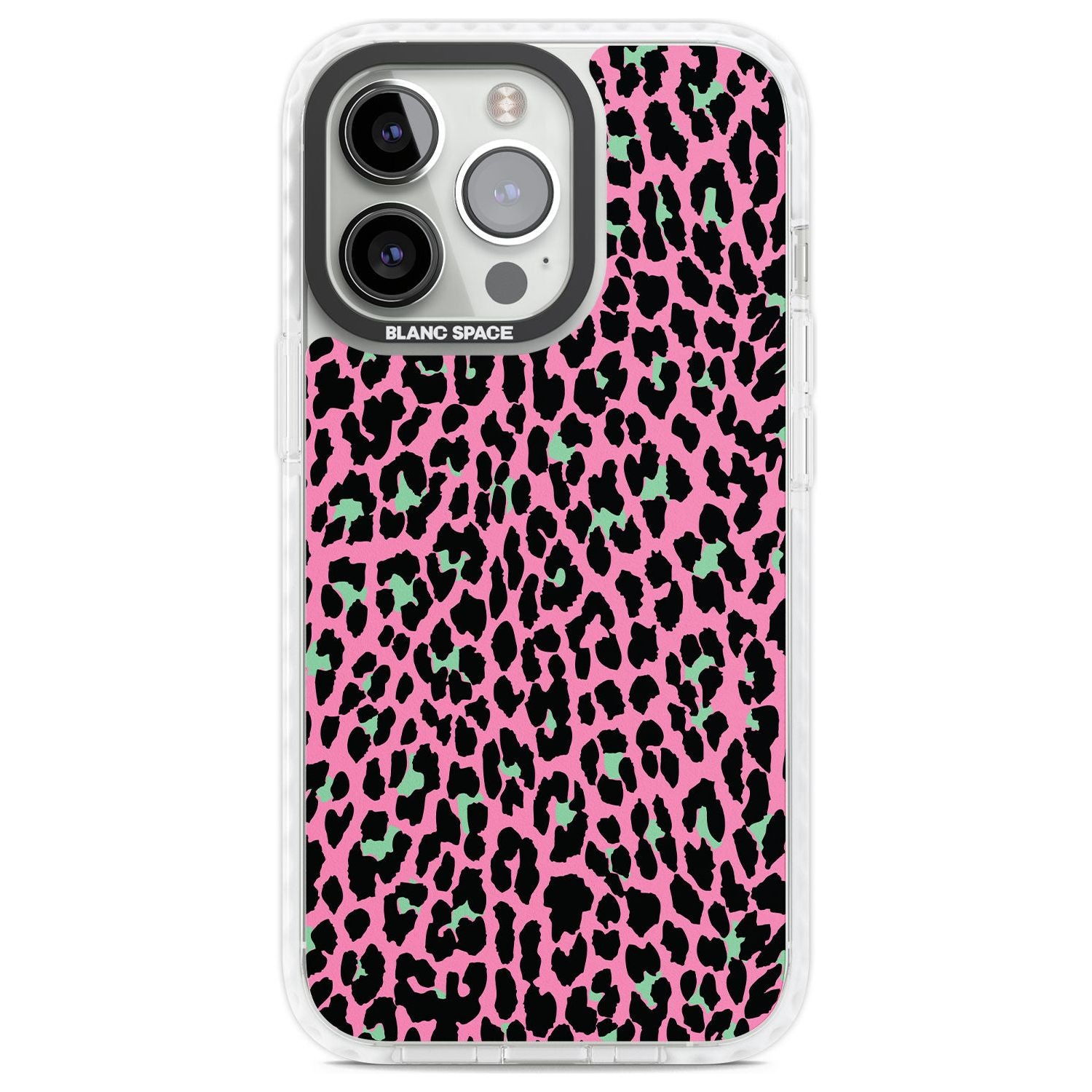 Green on Pink Leopard Print Pattern Phone Case iPhone 13 Pro / Impact Case,iPhone 14 Pro / Impact Case,iPhone 15 Pro Max / Impact Case,iPhone 15 Pro / Impact Case Blanc Space