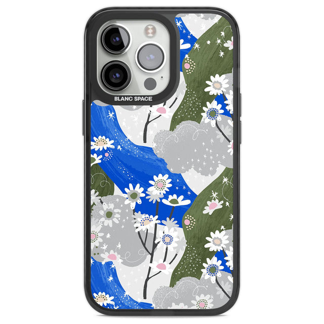 Blue & Grey Daisies Pattern Phone Case iPhone 13 Pro / Black Impact Case,iPhone 14 Pro / Black Impact Case,iPhone 15 Pro Max / Black Impact Case,iPhone 15 Pro / Black Impact Case Blanc Space