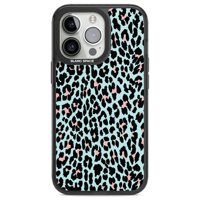 Light Pink on Blue Leopard Print Pattern Phone Case iPhone 13 Pro / Black Impact Case,iPhone 14 Pro / Black Impact Case,iPhone 15 Pro Max / Black Impact Case,iPhone 15 Pro / Black Impact Case Blanc Space