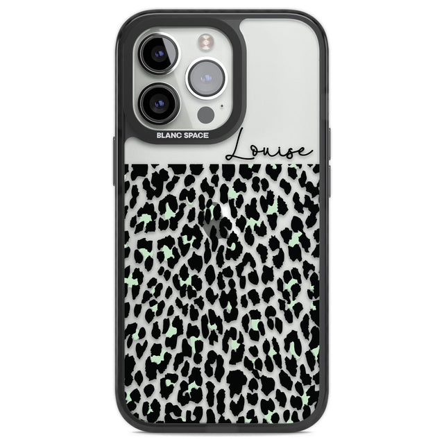 Personalised Seafoam Green & Cursive Leopard Spots Custom Phone Case iPhone 13 Pro / Black Impact Case,iPhone 14 Pro / Black Impact Case,iPhone 15 Pro Max / Black Impact Case,iPhone 15 Pro / Black Impact Case Blanc Space