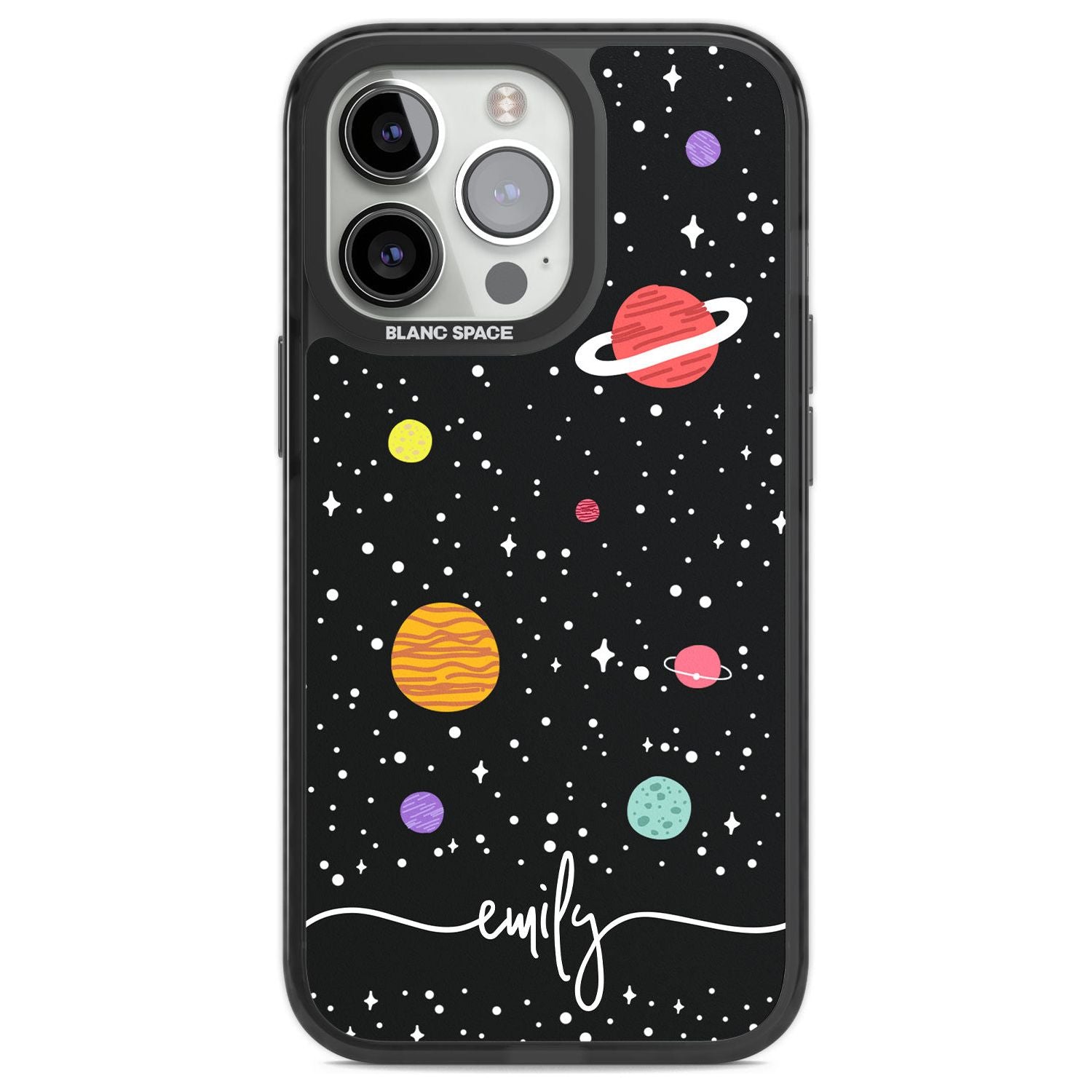 Personalised Cute Cartoon Planets Phone Case iPhone 13 Pro / Black Impact Case,iPhone 14 Pro / Black Impact Case,iPhone 15 Pro Max / Black Impact Case,iPhone 15 Pro / Black Impact Case Blanc Space