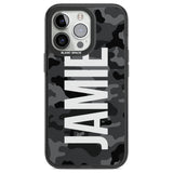 Personalised Vertical Name Black Camouflage Custom Phone Case iPhone 13 Pro / Black Impact Case,iPhone 14 Pro / Black Impact Case,iPhone 15 Pro Max / Black Impact Case,iPhone 15 Pro / Black Impact Case Blanc Space