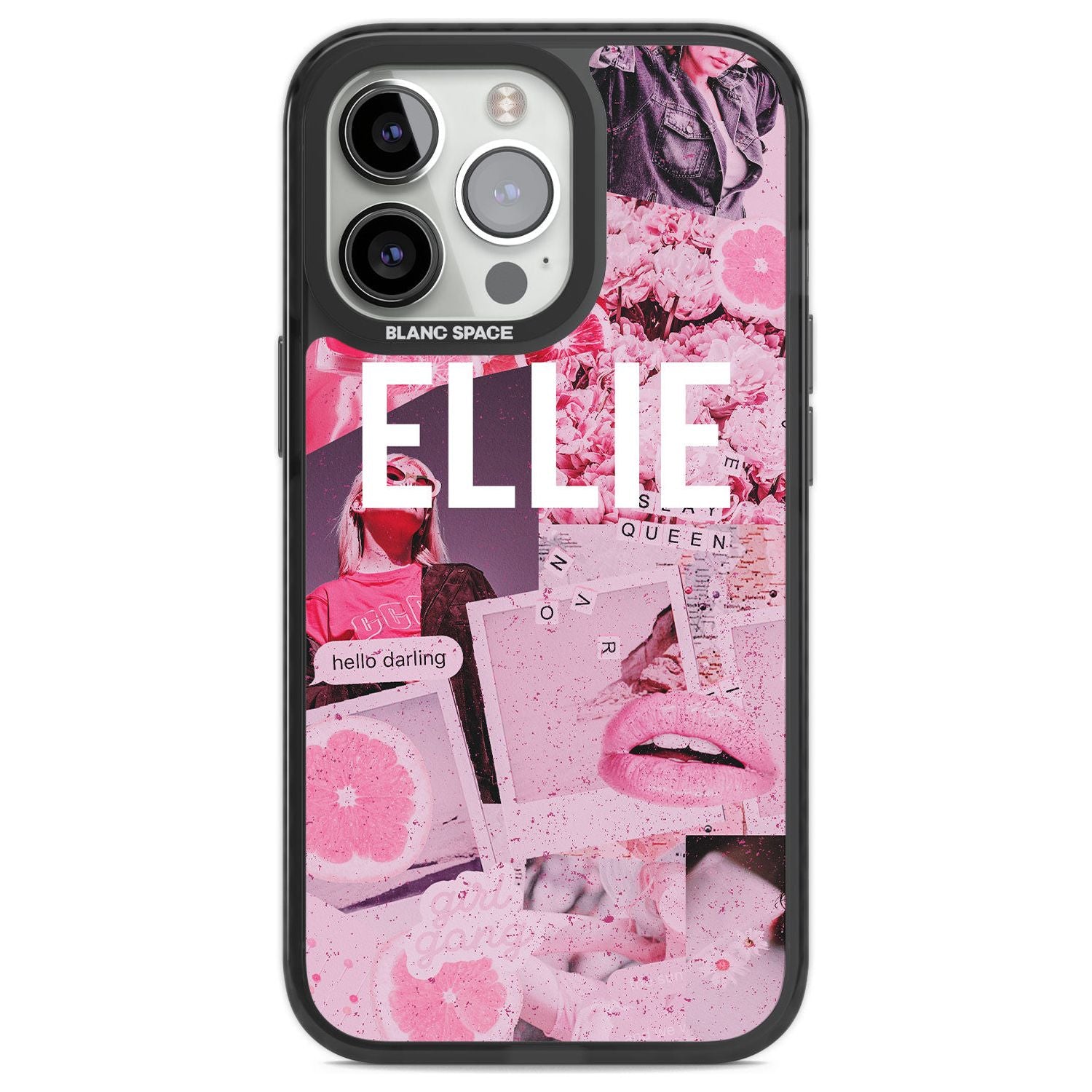 Personalised Sweet Pink Fashion Collage Custom Phone Case iPhone 13 Pro / Black Impact Case,iPhone 14 Pro / Black Impact Case,iPhone 15 Pro Max / Black Impact Case,iPhone 15 Pro / Black Impact Case Blanc Space