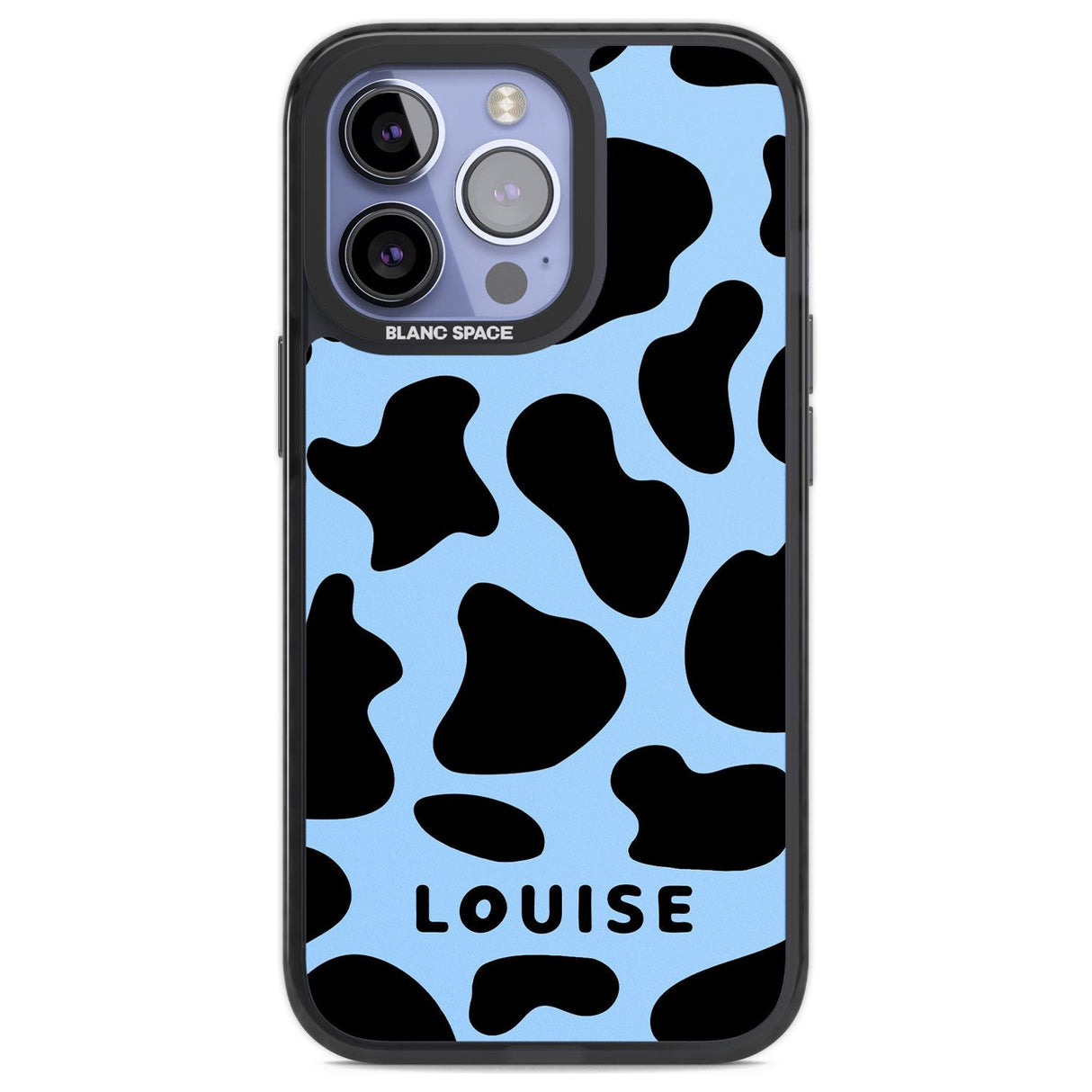 Personalised Blue and Black Cow Print Custom Phone Case iPhone 13 Pro / Black Impact Case,iPhone 14 Pro / Black Impact Case,iPhone 15 Pro Max / Black Impact Case,iPhone 15 Pro / Black Impact Case Blanc Space