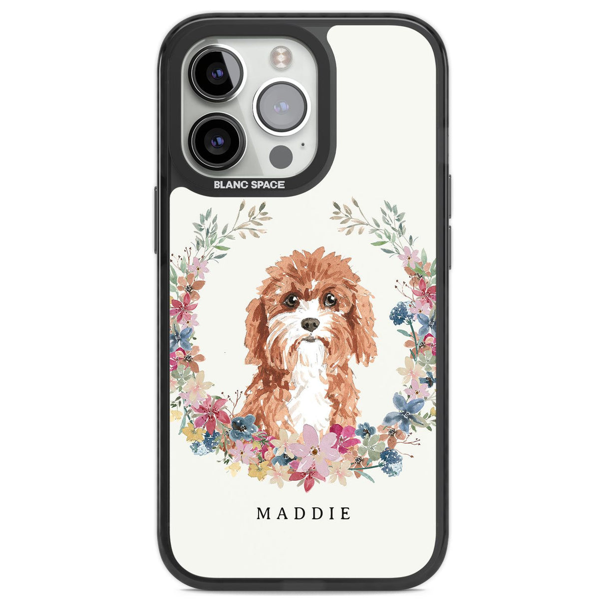 Personalised Cavapoo - Watercolour Dog Portrait Custom Phone Case iPhone 13 Pro / Black Impact Case,iPhone 14 Pro / Black Impact Case,iPhone 15 Pro Max / Black Impact Case,iPhone 15 Pro / Black Impact Case Blanc Space