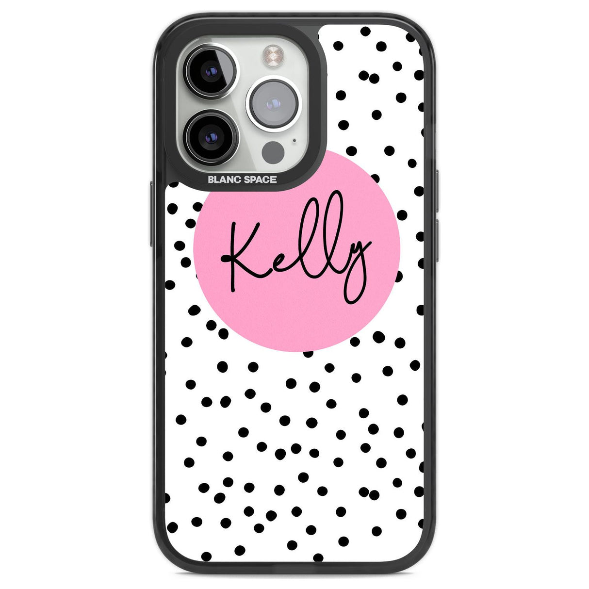 Personalised Pink Circle & Dots Custom Phone Case iPhone 13 Pro / Black Impact Case,iPhone 14 Pro / Black Impact Case,iPhone 15 Pro Max / Black Impact Case,iPhone 15 Pro / Black Impact Case Blanc Space