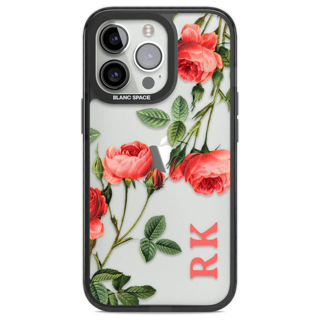 Personalised Clear Vintage Floral Pink Roses Custom Phone Case iPhone 13 Pro / Black Impact Case,iPhone 14 Pro / Black Impact Case,iPhone 15 Pro Max / Black Impact Case,iPhone 15 Pro / Black Impact Case Blanc Space