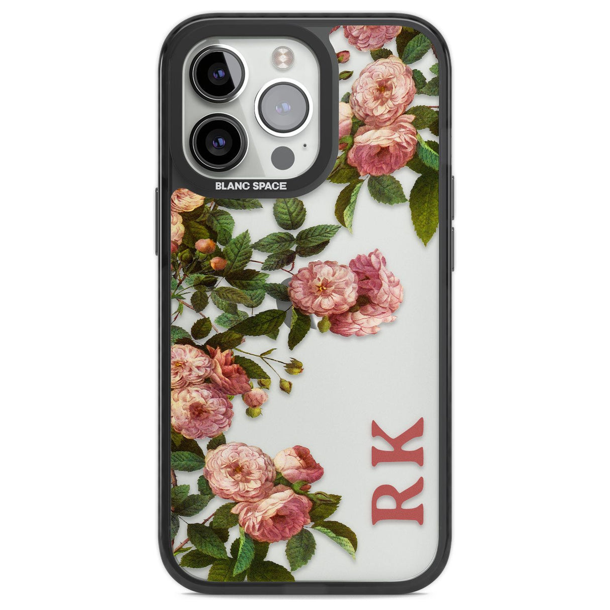 Personalised Clear Vintage Floral Pink Garden Roses Custom Phone Case iPhone 13 Pro / Black Impact Case,iPhone 14 Pro / Black Impact Case,iPhone 15 Pro Max / Black Impact Case,iPhone 15 Pro / Black Impact Case Blanc Space