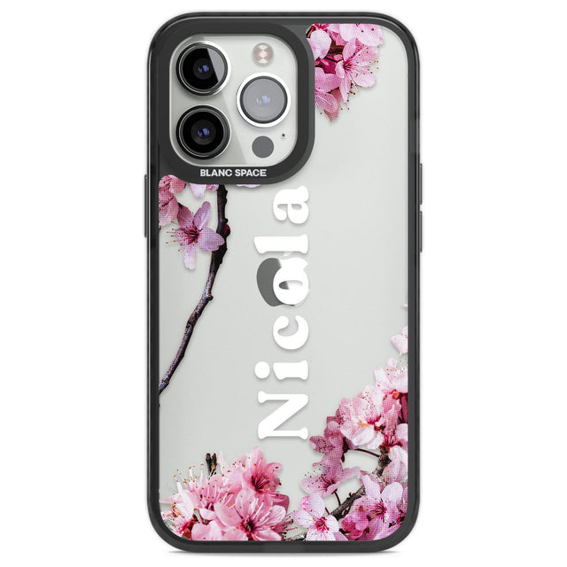 Personalised Cherry Blossoms with Text Custom Phone Case iPhone 13 Pro / Black Impact Case,iPhone 14 Pro / Black Impact Case,iPhone 15 Pro Max / Black Impact Case,iPhone 15 Pro / Black Impact Case Blanc Space