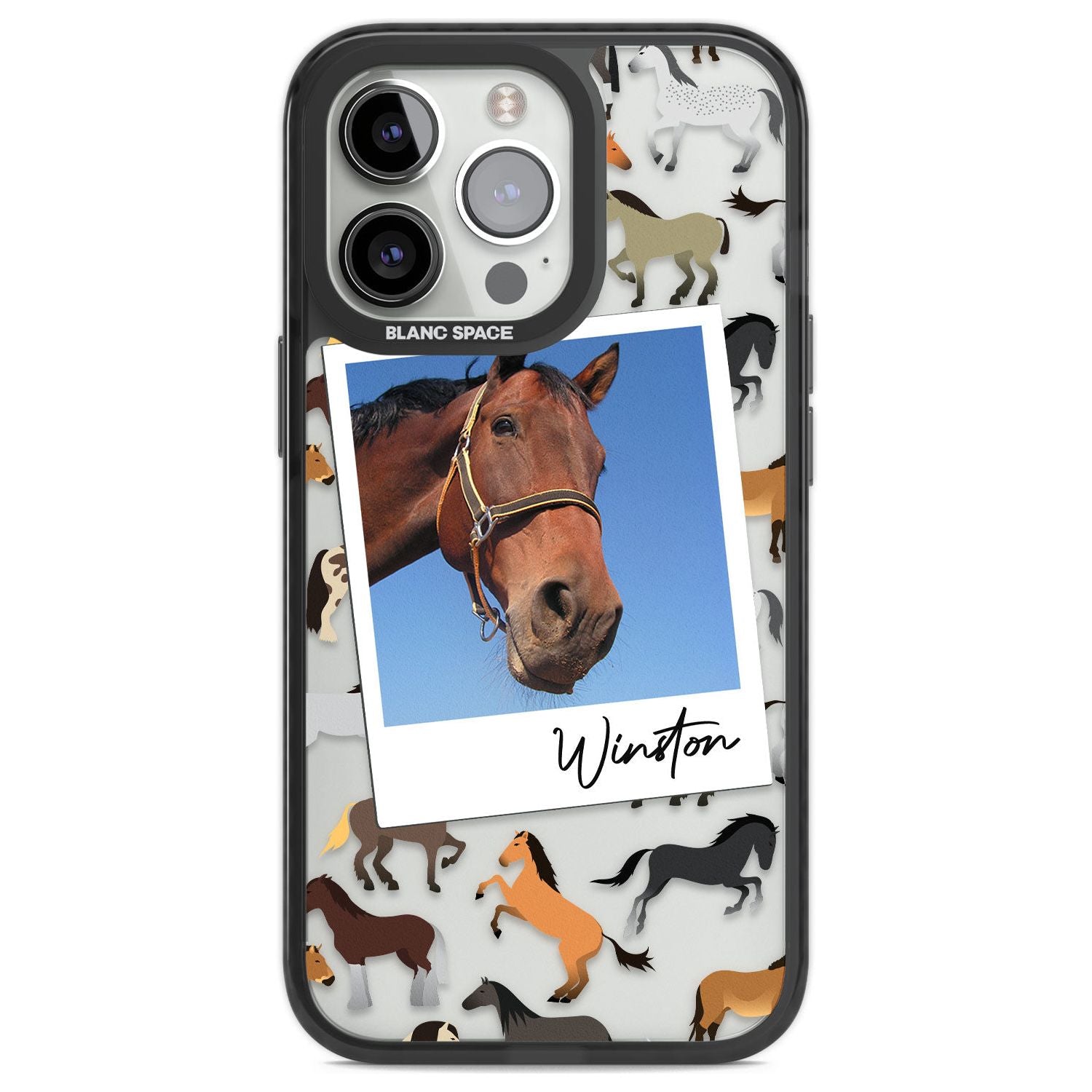 Personalised Horse Polaroid Custom Phone Case iPhone 13 Pro / Black Impact Case,iPhone 14 Pro / Black Impact Case,iPhone 15 Pro Max / Black Impact Case,iPhone 15 Pro / Black Impact Case Blanc Space
