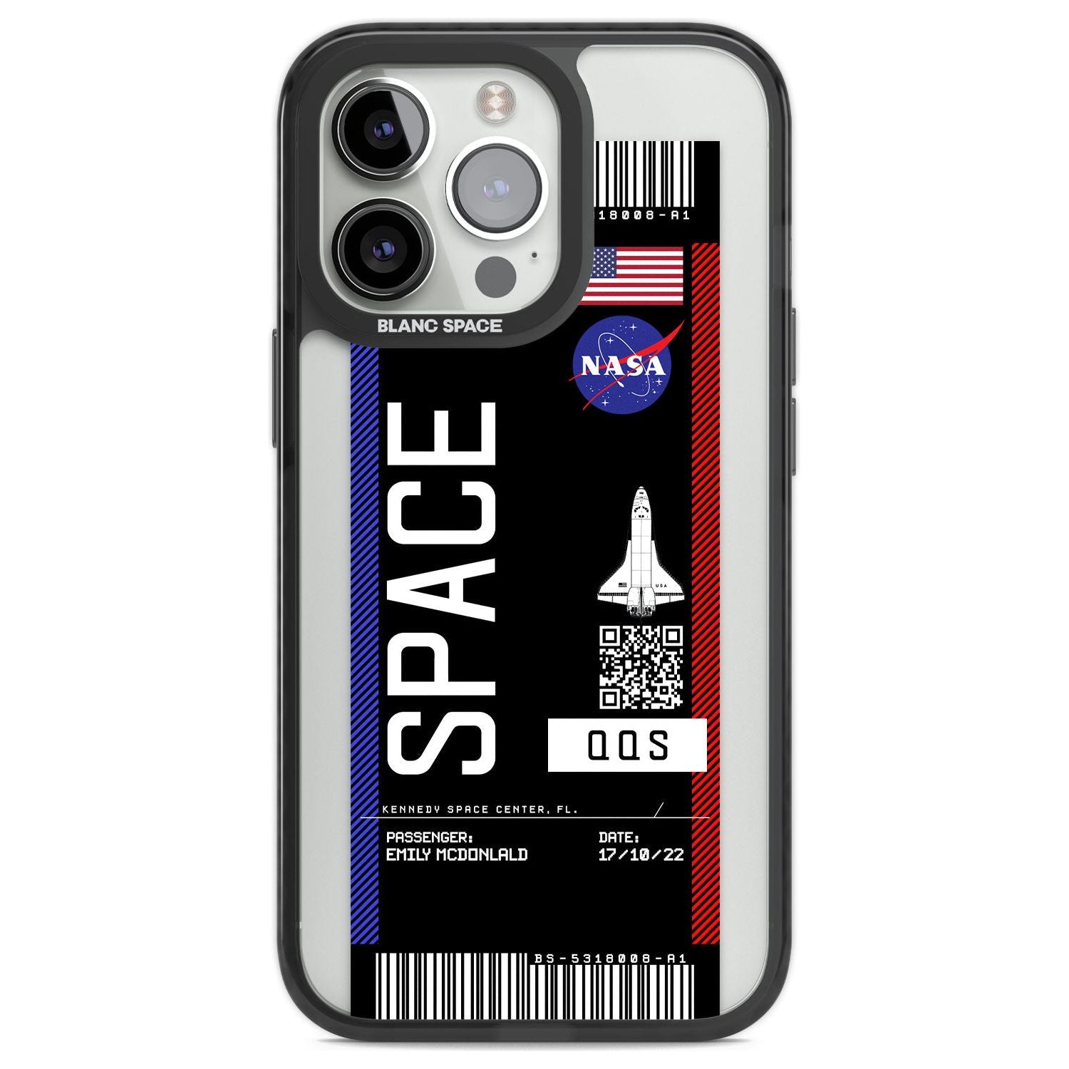 Personalised NASA Boarding Pass (Dark) Custom Phone Case iPhone 13 Pro / Black Impact Case,iPhone 14 Pro / Black Impact Case,iPhone 15 Pro Max / Black Impact Case,iPhone 15 Pro / Black Impact Case Blanc Space