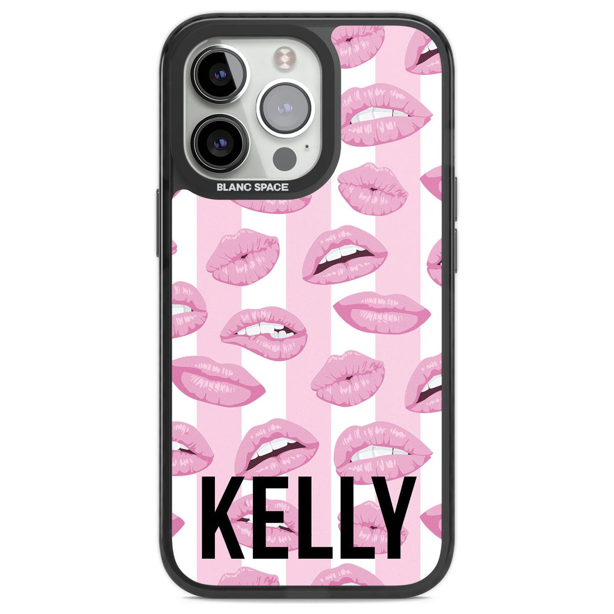 Personalised Pink Stripes & Lips Custom Phone Case iPhone 13 Pro / Black Impact Case,iPhone 14 Pro / Black Impact Case,iPhone 15 Pro Max / Black Impact Case,iPhone 15 Pro / Black Impact Case Blanc Space