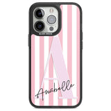 Personalised Pink Stripes & Large Monogram Custom Phone Case iPhone 13 Pro / Black Impact Case,iPhone 14 Pro / Black Impact Case,iPhone 15 Pro Max / Black Impact Case,iPhone 15 Pro / Black Impact Case Blanc Space