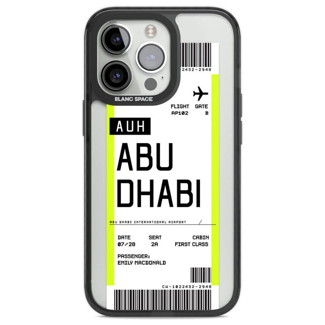 Personalised Abu Dhabi Boarding Pass Custom Phone Case iPhone 13 Pro / Black Impact Case,iPhone 14 Pro / Black Impact Case,iPhone 15 Pro Max / Black Impact Case,iPhone 15 Pro / Black Impact Case Blanc Space