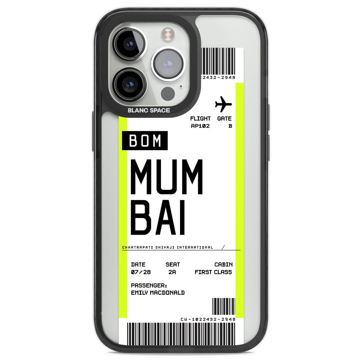 Personalised Mumbai Boarding Pass Custom Phone Case iPhone 13 Pro / Black Impact Case,iPhone 14 Pro / Black Impact Case,iPhone 15 Pro Max / Black Impact Case,iPhone 15 Pro / Black Impact Case Blanc Space