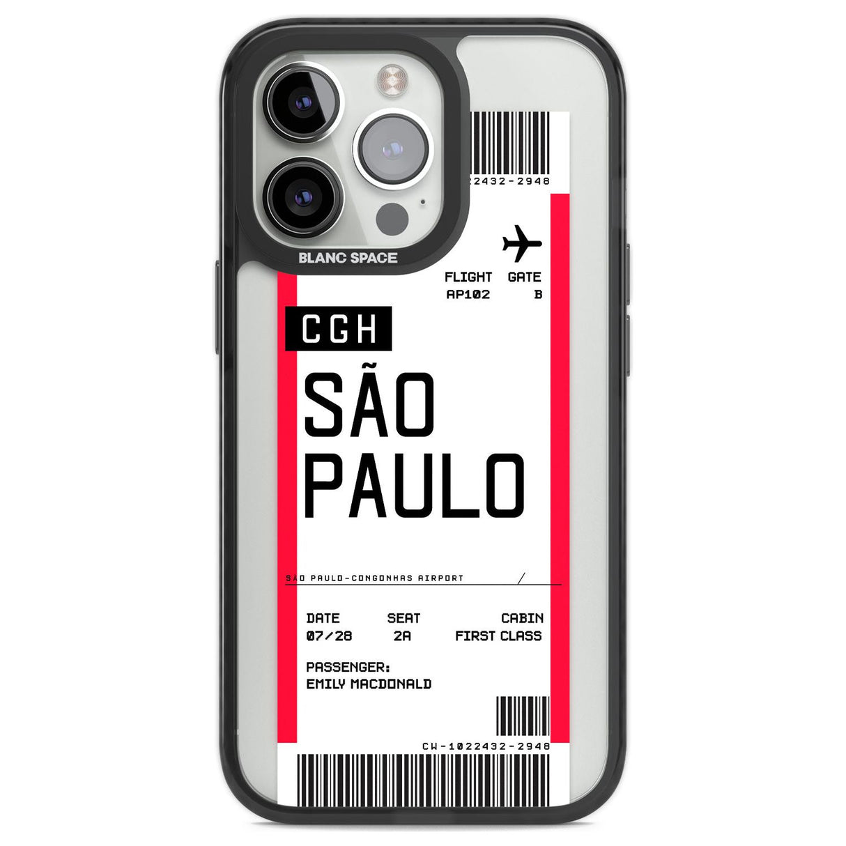 Personalised São Paulo Boarding Pass Custom Phone Case iPhone 13 Pro / Black Impact Case,iPhone 14 Pro / Black Impact Case,iPhone 15 Pro Max / Black Impact Case,iPhone 15 Pro / Black Impact Case Blanc Space