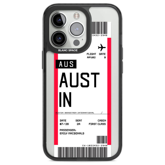 Personalised Austin Boarding Pass Custom Phone Case iPhone 13 Pro / Black Impact Case,iPhone 14 Pro / Black Impact Case,iPhone 15 Pro Max / Black Impact Case,iPhone 15 Pro / Black Impact Case Blanc Space