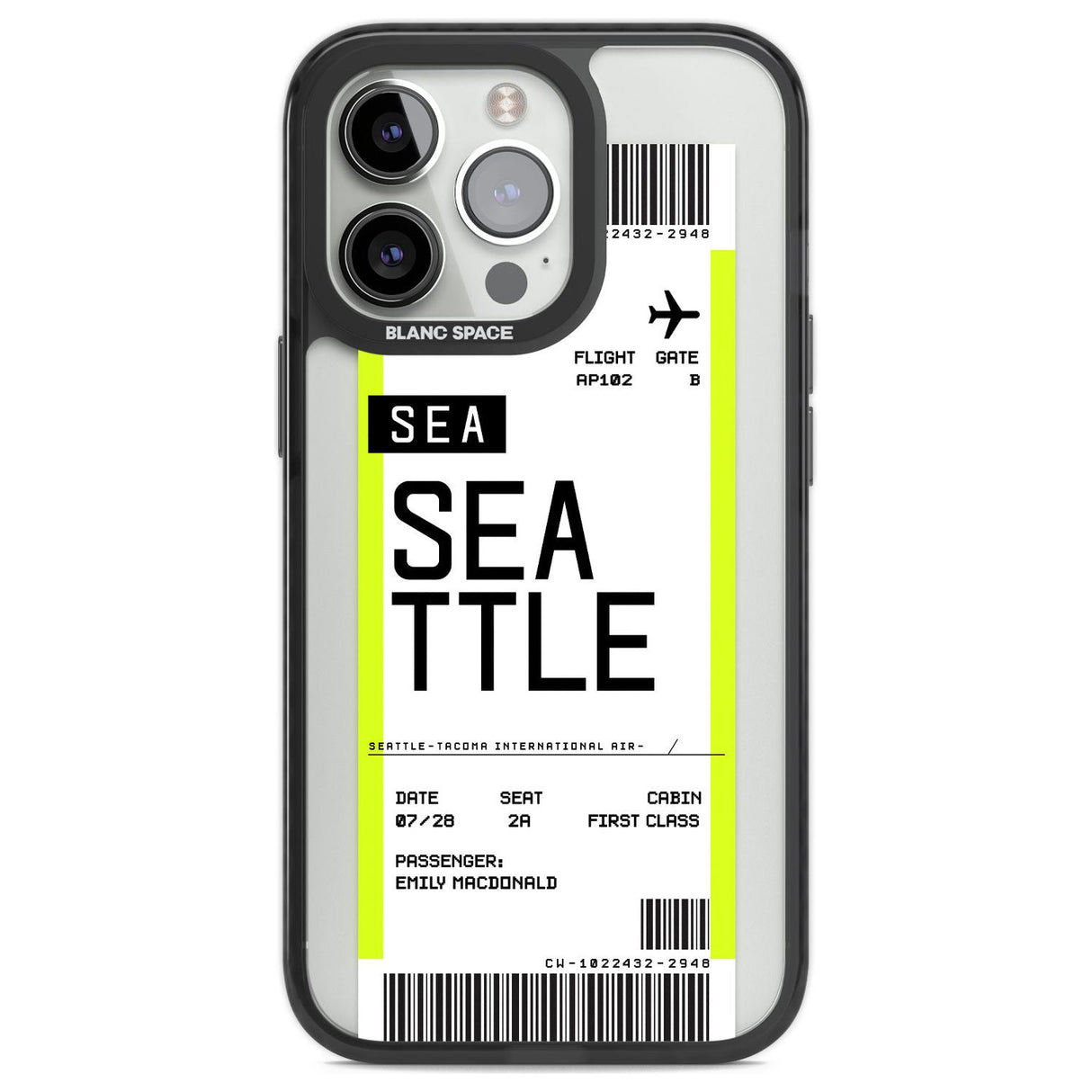 Personalised Seattle Boarding Pass Custom Phone Case iPhone 13 Pro / Black Impact Case,iPhone 14 Pro / Black Impact Case,iPhone 15 Pro Max / Black Impact Case,iPhone 15 Pro / Black Impact Case Blanc Space