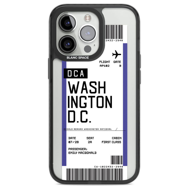 Personalised Washington D.C. Boarding Pass Custom Phone Case iPhone 13 Pro / Black Impact Case,iPhone 14 Pro / Black Impact Case,iPhone 15 Pro Max / Black Impact Case,iPhone 15 Pro / Black Impact Case Blanc Space