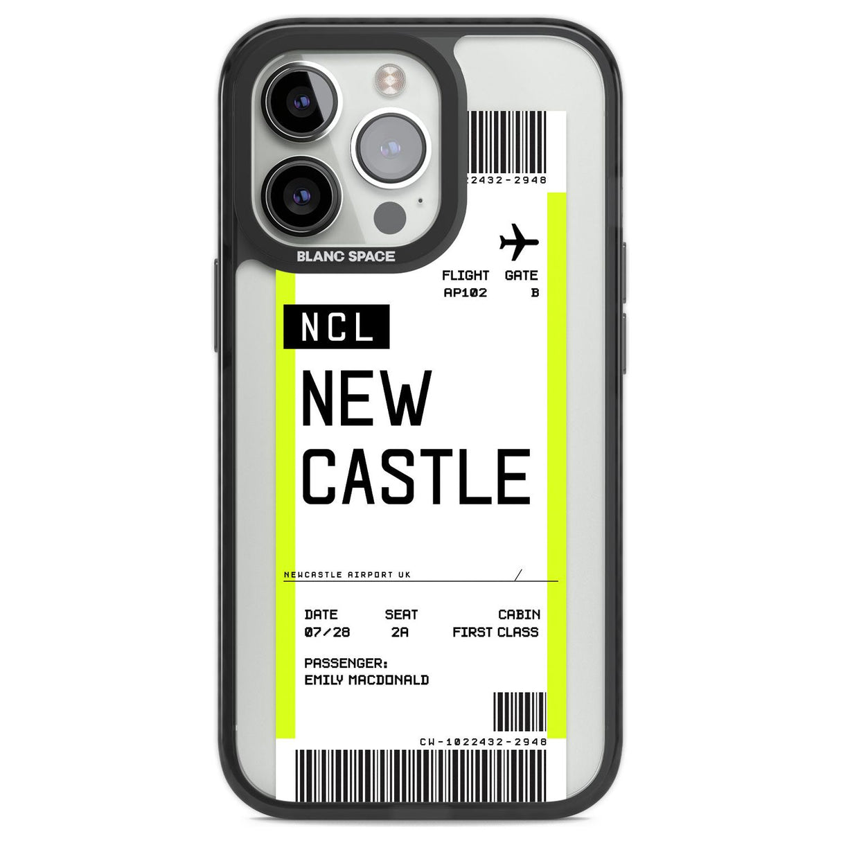 Personalised Newcastle Boarding Pass Custom Phone Case iPhone 13 Pro / Black Impact Case,iPhone 14 Pro / Black Impact Case,iPhone 15 Pro Max / Black Impact Case,iPhone 15 Pro / Black Impact Case Blanc Space