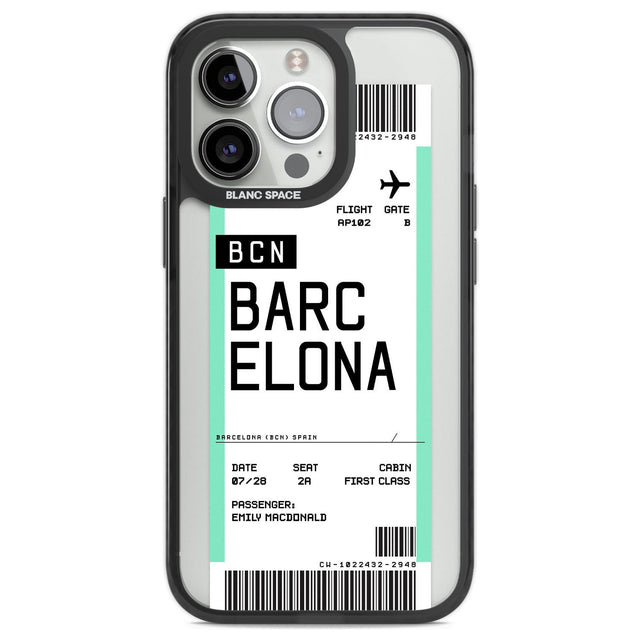 Personalised Barcelona Boarding Pass Custom Phone Case iPhone 13 Pro / Black Impact Case,iPhone 14 Pro / Black Impact Case,iPhone 15 Pro Max / Black Impact Case,iPhone 15 Pro / Black Impact Case Blanc Space